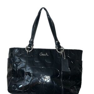 Coach F17728 Black Leather Floral Embossed Tote